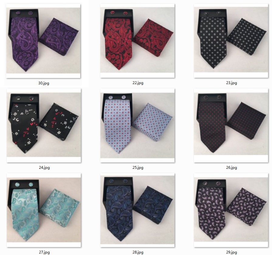 Neck Tie Set Box - Męski zestaw: krawat, poszetka, spinki do