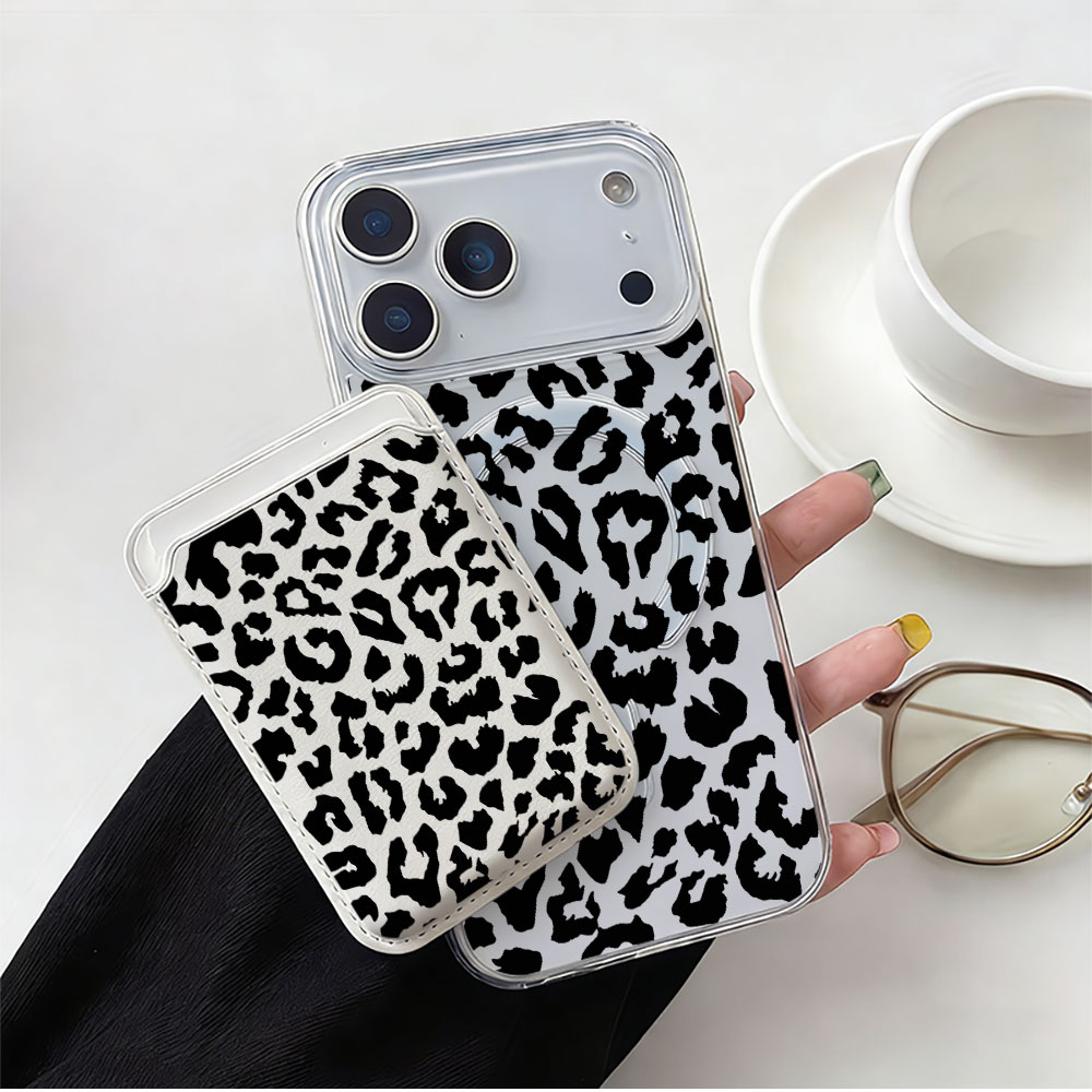 Phone Wallet Combo - Czarny wzór w panterkę, etui na