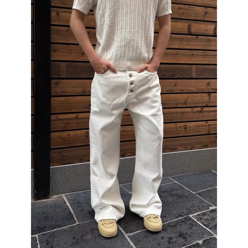 Men'S Accessories For Jeans - Męskie białe jeansy z szerokimi nogawkami,