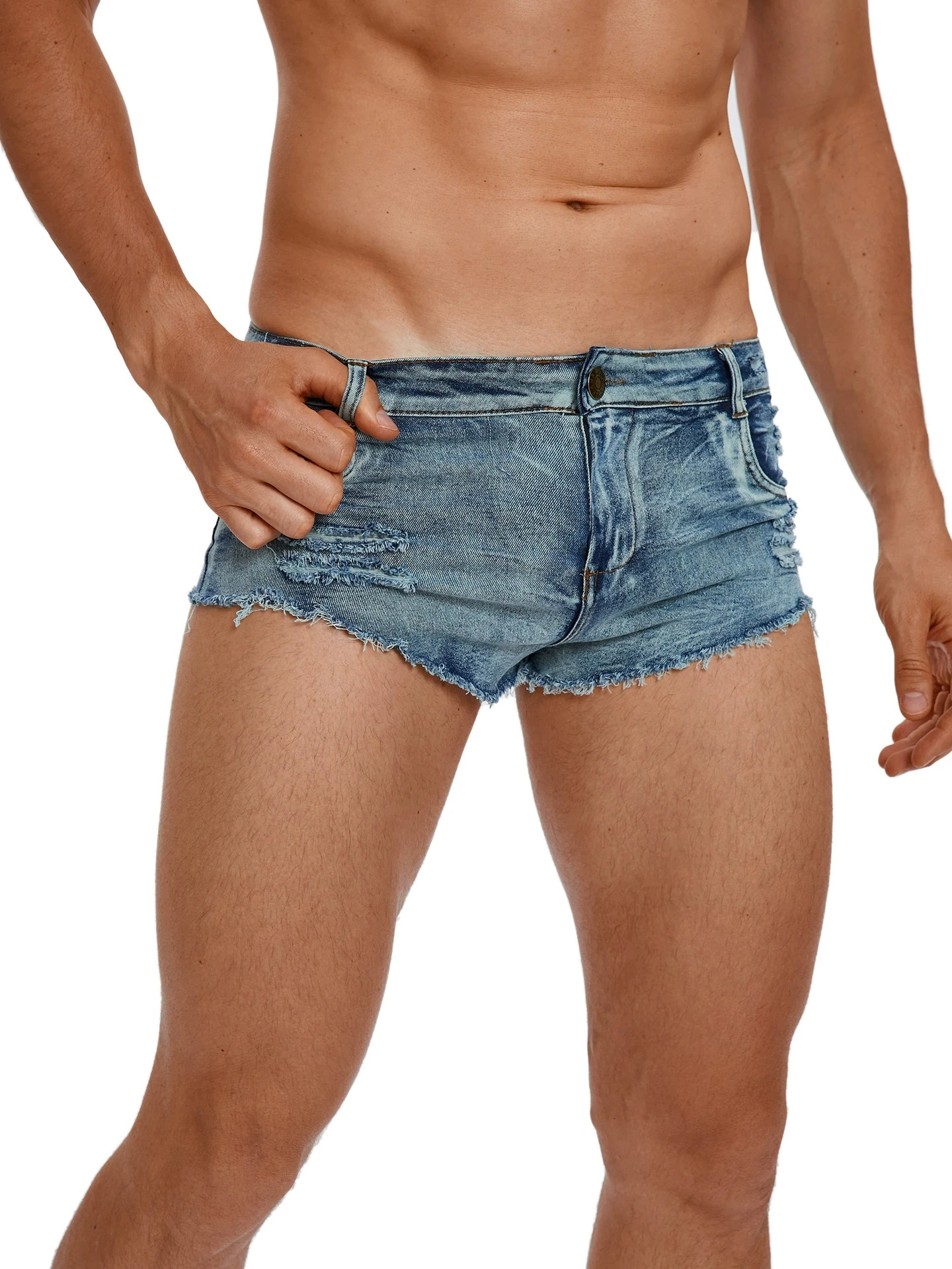Men'S Accessories For Jeans - Męskie szorty jeansowe z niskim stanem,